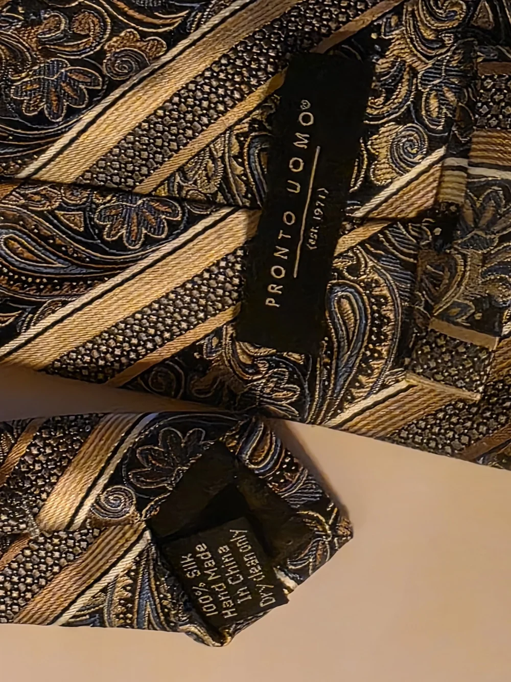 Classic Striped Paisley Men's Tie in Blue and Gold